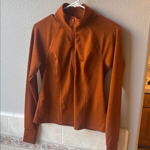 Beyond Yoga Heather Rib Take a Hike Zip Pullover Size Medium Clove Brown